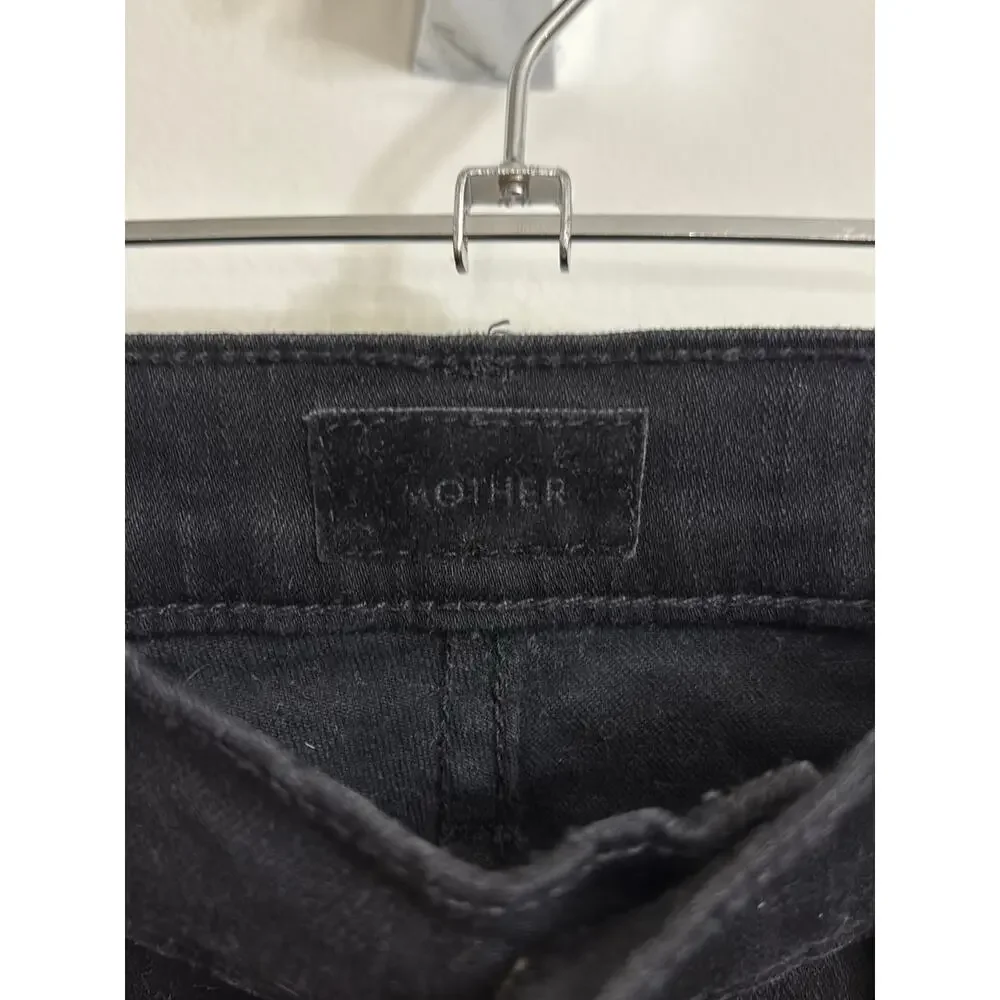 MOTHER Pixie Dazzler Jeans Women 25 Black Skinny High Rise Ankle Fray Not Guilty